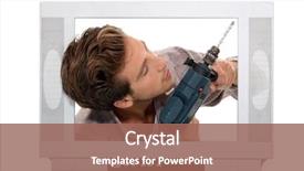  Presentation with drilling - PPT layouts featuring tv ads - man drilling inside television background and a  colored foreground