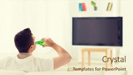  Presentation with beer - Beautiful PPT theme featuring tv ads - man watching tv and drinking backdrop and a lemonade colored foreground