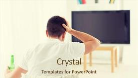  Presentation with man watching woman preparing vegetables - Slide set consisting of tv ads - man watching tv and drinking background and a cream colored foreground