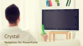  Presentation with man watching woman preparing vegetables - Cool new slide deck with tv ads - man watching tv and drinking backdrop and a soft green colored foreground