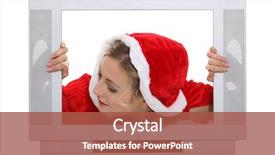  Presentation with hat - PPT theme consisting of tv ads - woman with christmas hat behind background and a red colored foreground