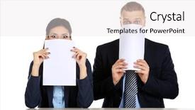  Presentation with anchors - Presentation theme consisting of tv anchors training for telling background and a sky blue colored foreground