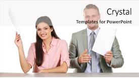  Presentation with anchors - PPT theme enhanced with tv anchors training for telling background and a sky blue colored foreground