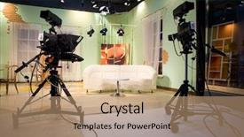  Presentation with studio - Beautiful presentation design featuring tv camera - tv studio with interior backdrop and a coral colored foreground