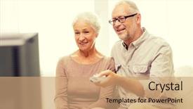  Presentation with senior couple - Slide set consisting of tv channels - family technology age and people background and a coral colored foreground