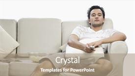  Presentation with man watching woman preparing vegetables - Cool new slide deck with tv channels - man watching television on sofa backdrop and a coral colored foreground