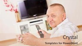  Presentation with television watching - Slide deck featuring tv channels - middle aged man sitting background and a lemonade colored foreground