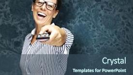  Presentation with aged - Presentation theme consisting of tv channels - portrait of middle aged woman background and a ocean colored foreground