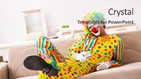  Presentation with clown - Amazing slide deck having tv characters - male clown preparing for perfomance backdrop and a white colored foreground