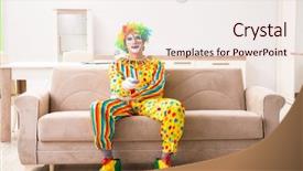  Presentation with home equity - Amazing presentation design having tv characters - male clown preparing for perfomance backdrop and a lemonade colored foreground
