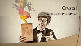  Presentation with advertising - Beautiful PPT layouts featuring announcer advertising a magic product backdrop and a soft green colored foreground