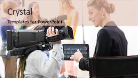  Presentation with video production - Audience pleasing PPT theme consisting of tv camera - director giving cameraman shoot backdrop and a lemonade colored foreground
