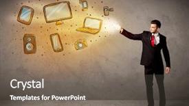  Presentation with electronics labb man - Amazing presentation design having man throwing hand drawn electronical backdrop and a gray colored foreground