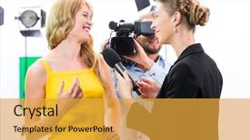  Presentation with film - Slide set with set for tv or television background and a gold colored foreground