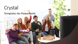  Presentation with junk food - PPT theme with tv junk food - friends with tasty pizza background and a white colored foreground