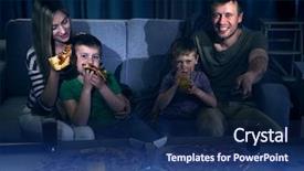  Presentation with family - PPT layouts with tv junk food - happy lovely family watching tv background and a navy blue colored foreground