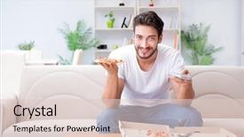 Presentation with junk food - Cool new slides with tv junk food - man eating pizza having backdrop and a lemonade colored foreground