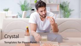  Presentation with mindful eating - Beautiful slides featuring tv junk food - man eating pizza having backdrop and a soft green colored foreground