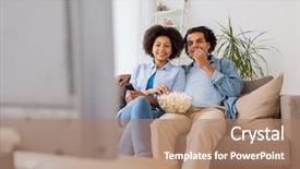  Presentation with family - Colorful presentation theme enhanced with tv junk food - people family and leisure concept backdrop and a coral colored foreground