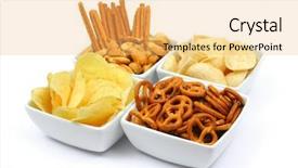  Presentation with salty - Theme consisting of tv junk food - salty snacks in square bowls background and a yellow colored foreground