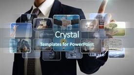  Presentation with photo album - Presentation design featuring tv media - businessmen and reaching images streaming background and a ocean colored foreground