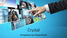  Presentation with photo album - Colorful presentation theme enhanced with tv monitors - businessmen and reaching images streaming backdrop and a  colored foreground