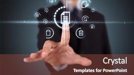  Presentation with multimedia - Slide set consisting of tv news - businessman pressing multimedia type background and a red colored foreground