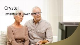  Presentation with senior couple - Slides enhanced with tv news - family technology age and people background and a white colored foreground