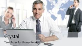  Presentation with communication - Cool new PPT layouts with tv news globe - businessman senior expertise teamwork world backdrop and a light gray colored foreground