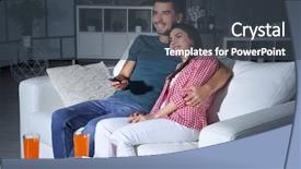  Presentation with catholic couple silhouette of young - Slide deck featuring tv on sofa at night background and a dark gray colored foreground