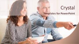  Presentation with mature students sitting at desks - Colorful presentation theme enhanced with tv programs - cheerful mature couple sitting together backdrop and a lemonade colored foreground