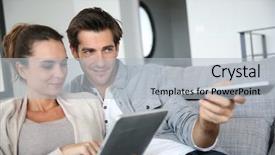  Presentation with internet suchmaschine - Slide set consisting of tv programs - couple looking for tv program background and a light gray colored foreground