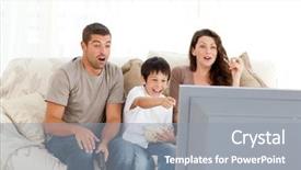  Presentation with television watching - Cool new PPT layouts with tv programs - happy family watching a movie backdrop and a gray colored foreground
