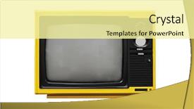  Presentation with blue white and yellow - Audience pleasing presentation design consisting of tv programs - vintage yellow tv isolated backdrop and a blonde colored foreground