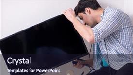  Presentation with broken home - Cool new slide set with tv repair - man repairing broken tv backdrop and a  colored foreground