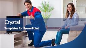  Presentation with intelligence intelligent house smart home - Slide deck consisting of tv repair - repairman repairing tv at home background and a  colored foreground