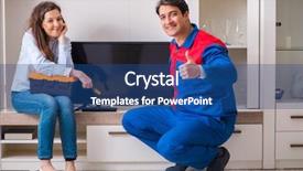  Presentation with home - Theme with tv repair - repairman repairing tv at home background and a  colored foreground