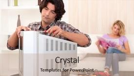  Presentation with television - Audience pleasing slide deck consisting of tv repair - technician repairing a television backdrop and a soft green colored foreground