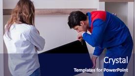  Presentation with home - Audience pleasing presentation theme consisting of tv repair - tv repairman technician repairing tv backdrop and a  colored foreground