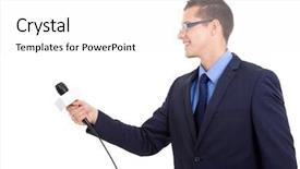  Presentation with journalist - Audience pleasing slides consisting of tv reporter - side view of journalist interviewing backdrop and a white colored foreground