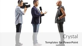  Presentation with bald - Colorful PPT theme enhanced with tv-reporter-and-a-cameraman backdrop and a white colored foreground