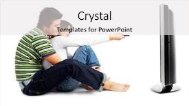  Presentation with leafes side - Slides with tv screen - couple watching tv - side background and a white colored foreground