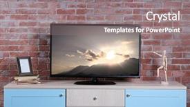  Presentation with rustic wood wooden frame - PPT layouts with tv screens - big wooden cupboard and tv background and a gray colored foreground