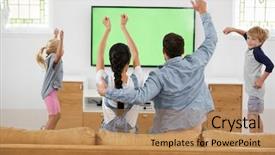  Presentation with television watching - Slides with tv screens - family watching sports on television background and a coral colored foreground