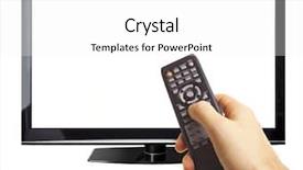  Presentation with control - Slide deck featuring tv screens - male hand holding remote control background and a white colored foreground