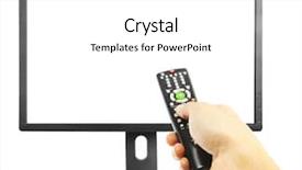  Presentation with remote - Cool new presentation with tv screens - male hand holding remote control backdrop and a white colored foreground