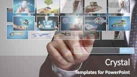  Presentation with photo album - Presentation theme enhanced with tv screens - reaching images streaming digital photo background and a gray colored foreground