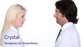  Presentation with promotion - Presentation design featuring tv show promotion - man and woman background and a sky blue colored foreground