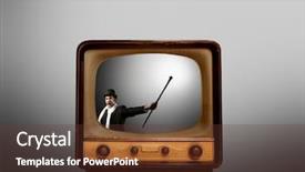  Presentation with technology old vintage television - Slides featuring tv show promotion - old television with a announcer background and a tawny brown colored foreground
