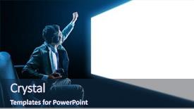  Presentation with video game - Slide set with tv station - businessman playing video game background and a navy blue colored foreground